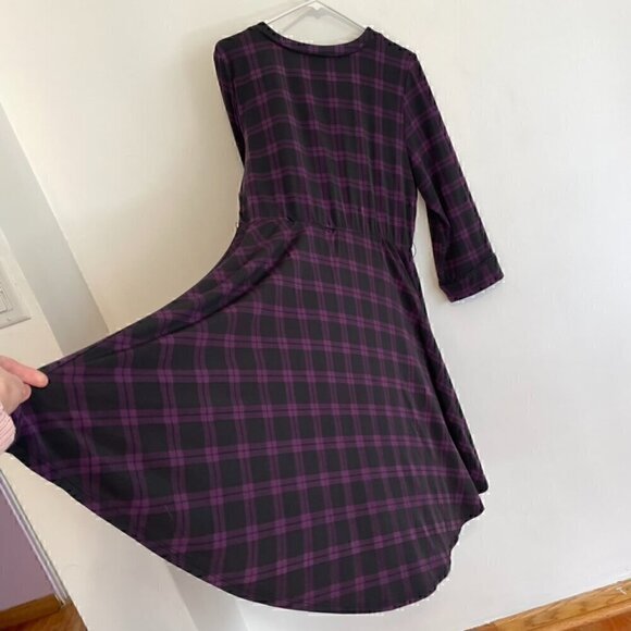 TORRID 2 Plus Size Purple Plaid Studio Wrap Dress Black Surplice 3/4 Sleeve 2X - Picture 15 of 16